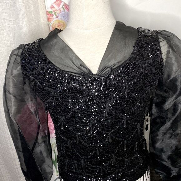 🌹 Gorgeous 100% Wool Vintage Sheer Puffed Sleeve Sequin Beaded Jacket 🌹 - Picture 9 of 10